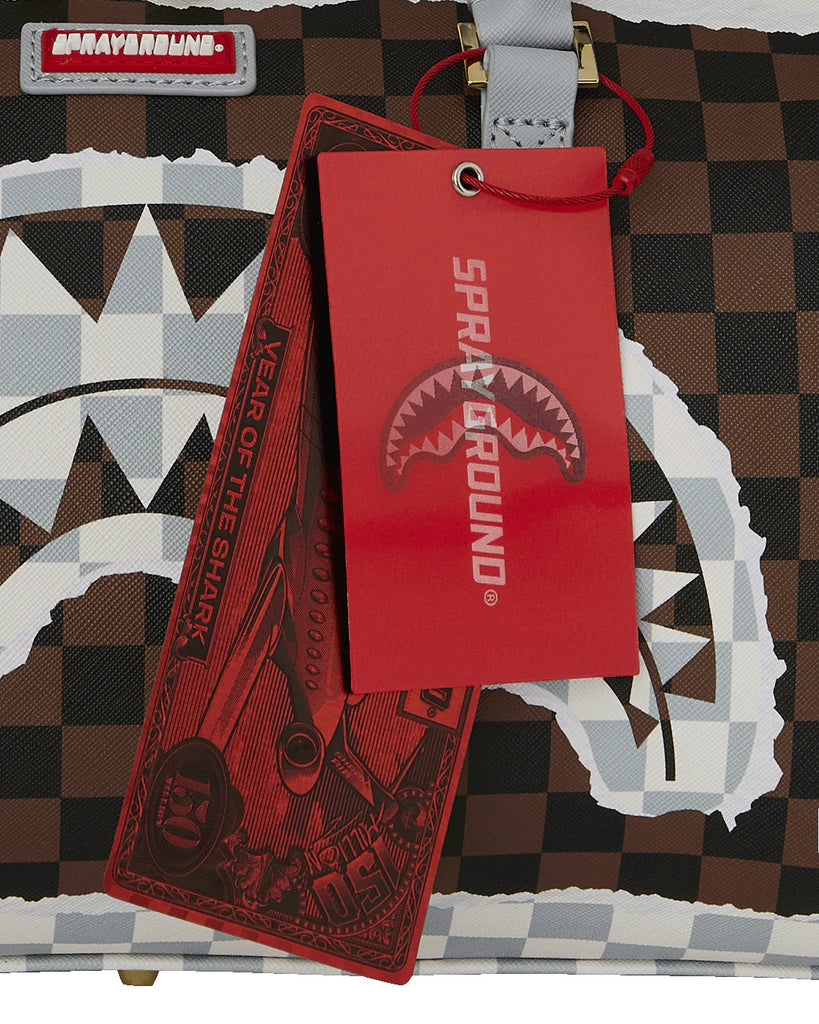 BORSA SPRAYGROUND 8293 CREAM AND BROWN TEAR CHECK MINI DUFFLE