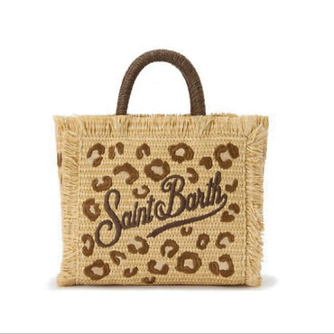 Borsa Saint Barth Vanity Straw Con Ricami Leopardati VANI021 00349L