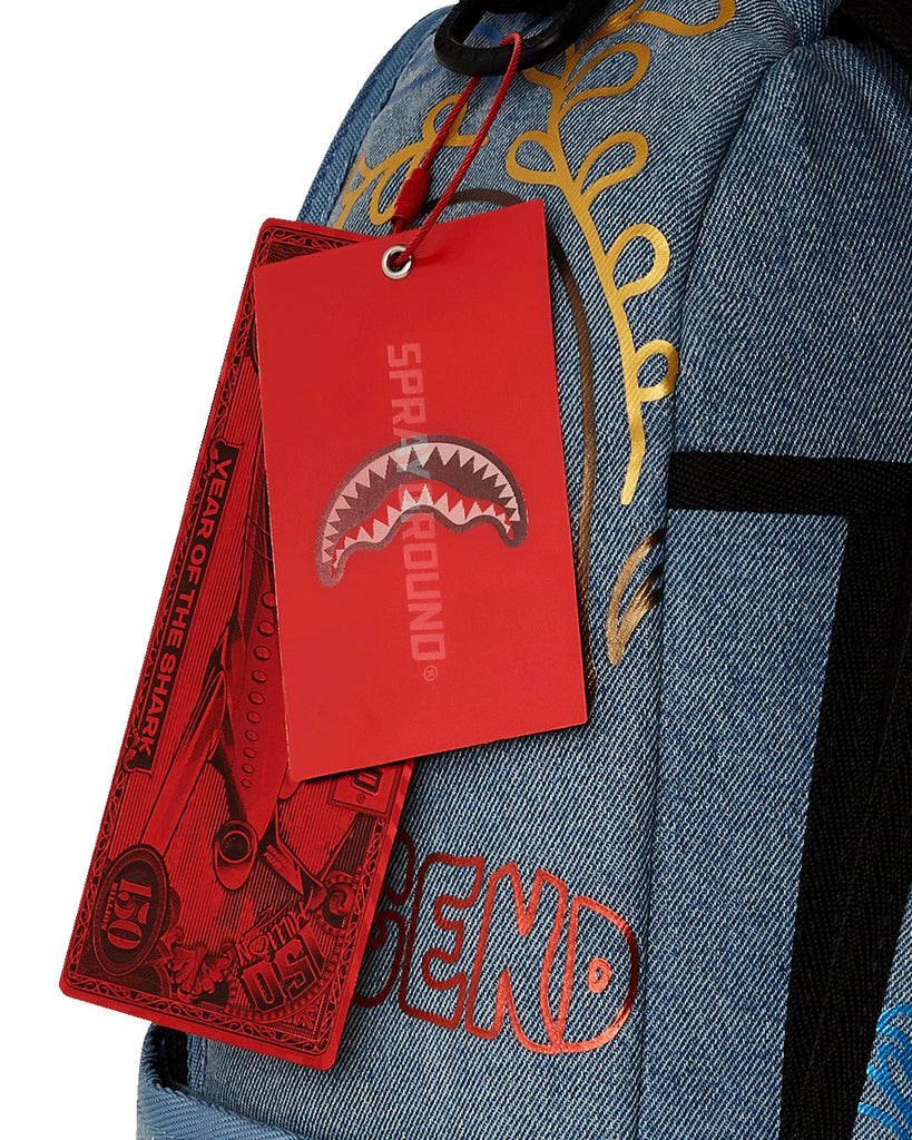 ZAINO SPRAYGROUND ART6976 METALLIC PRINTED DENIM SHARK DLXSV BACKPACK