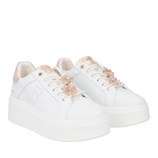 Sneaker Tosca Blu SS2502S011 Elettra con fiori in strass colore bianco/cipria