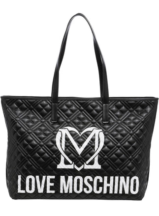 Borsa Love Moschino JC4376 Shopper matelasse nera logo bianco