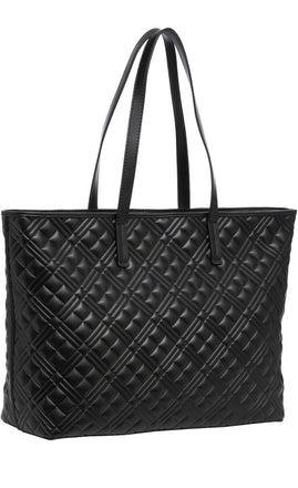 Borsa Love Moschino JC4376 Shopper matelasse nera logo bianco