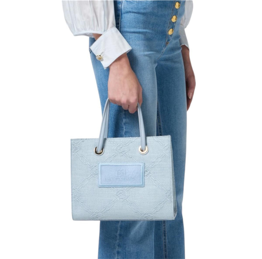 Borsa Elisabetta Franchi BS83A52E2 Tote piccola in rafia jacquard sky blue