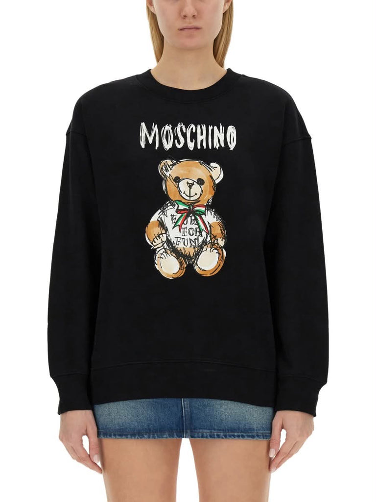 Felpa Moschino Con Orsetto Fiocco Italia E Logo EV1712