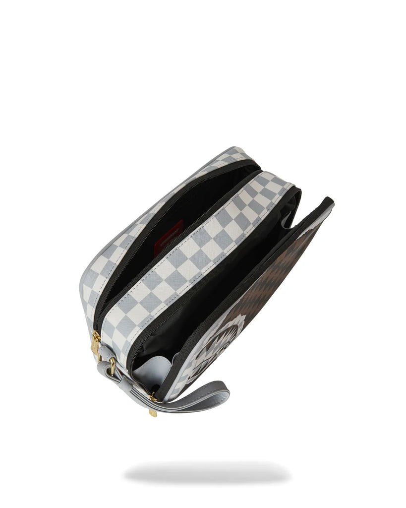 POCHETTE SPRAYGROUND 8294 CREAM AND BROWN TEAR CHECK TOILETRY BAG