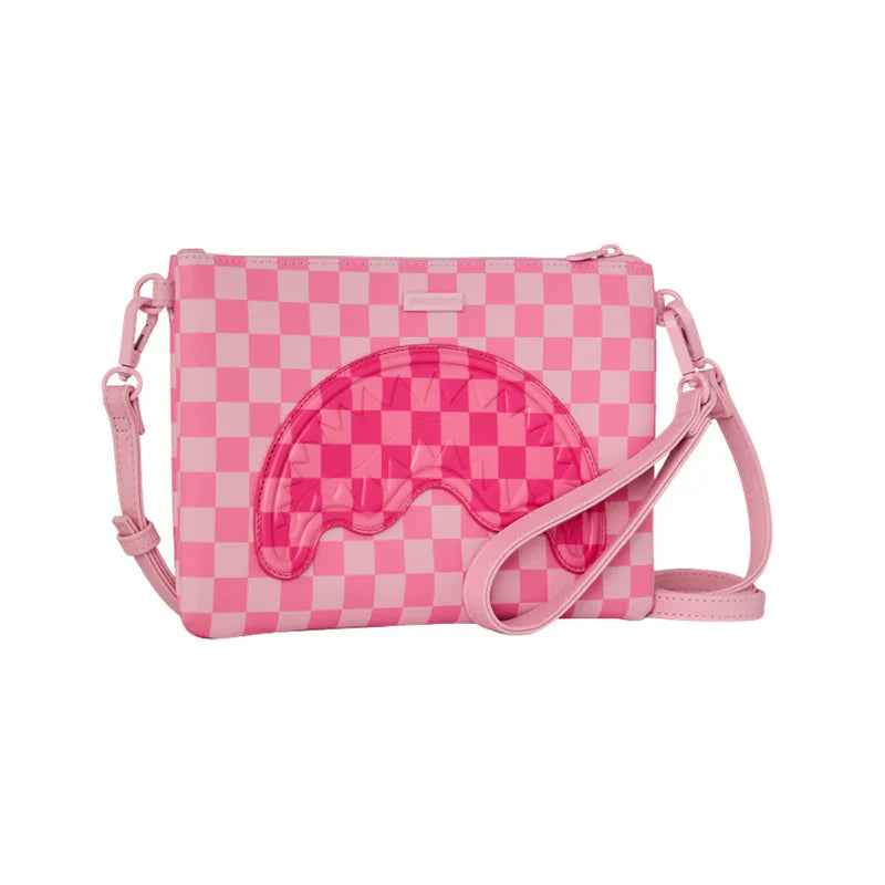 POUCHETTE SPRAYGROUND 9014 PINK SHARKS IN PARIS PATCH CROSSBODY CLUTCH