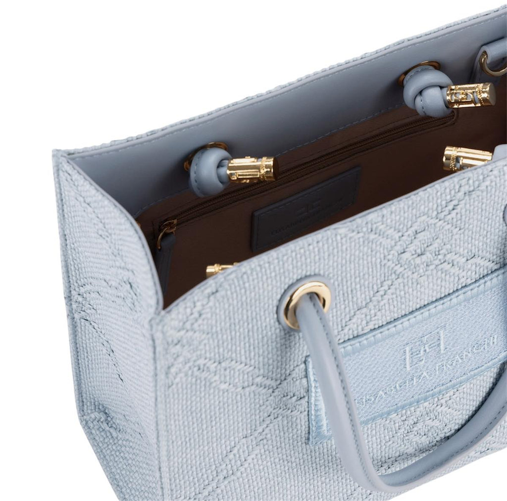 Borsa Elisabetta Franchi BS83A52E2 Tote piccola in rafia jacquard sky blue