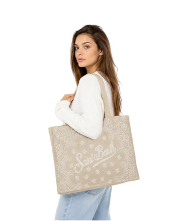 Borse Saint Barth Essential Bag in tessuto denim stampa bandana e logo a contrasto