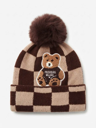 Cappello Pashbag a quadri con Teddy e pon-pon