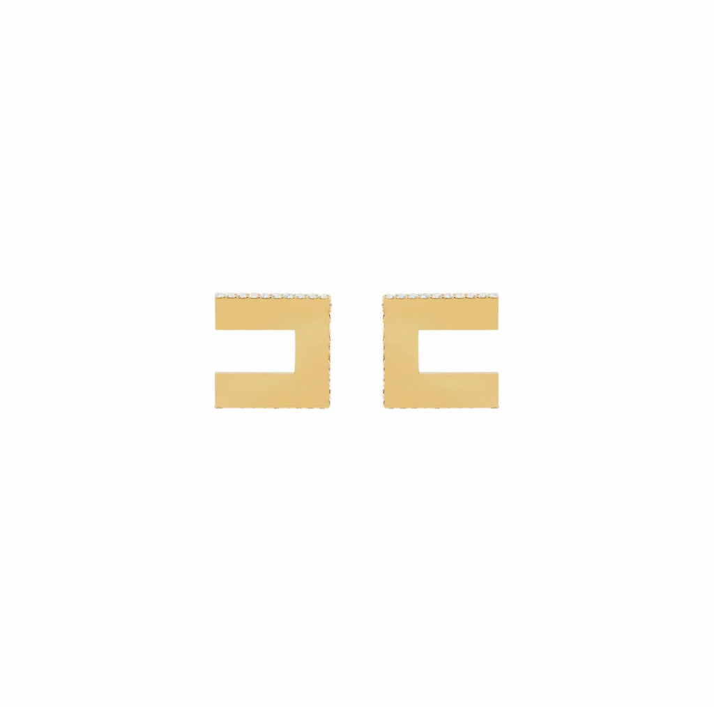 Orecchini Elisabetta Franchi OR31A47E2 logo spessorato in metallo dorato e strass