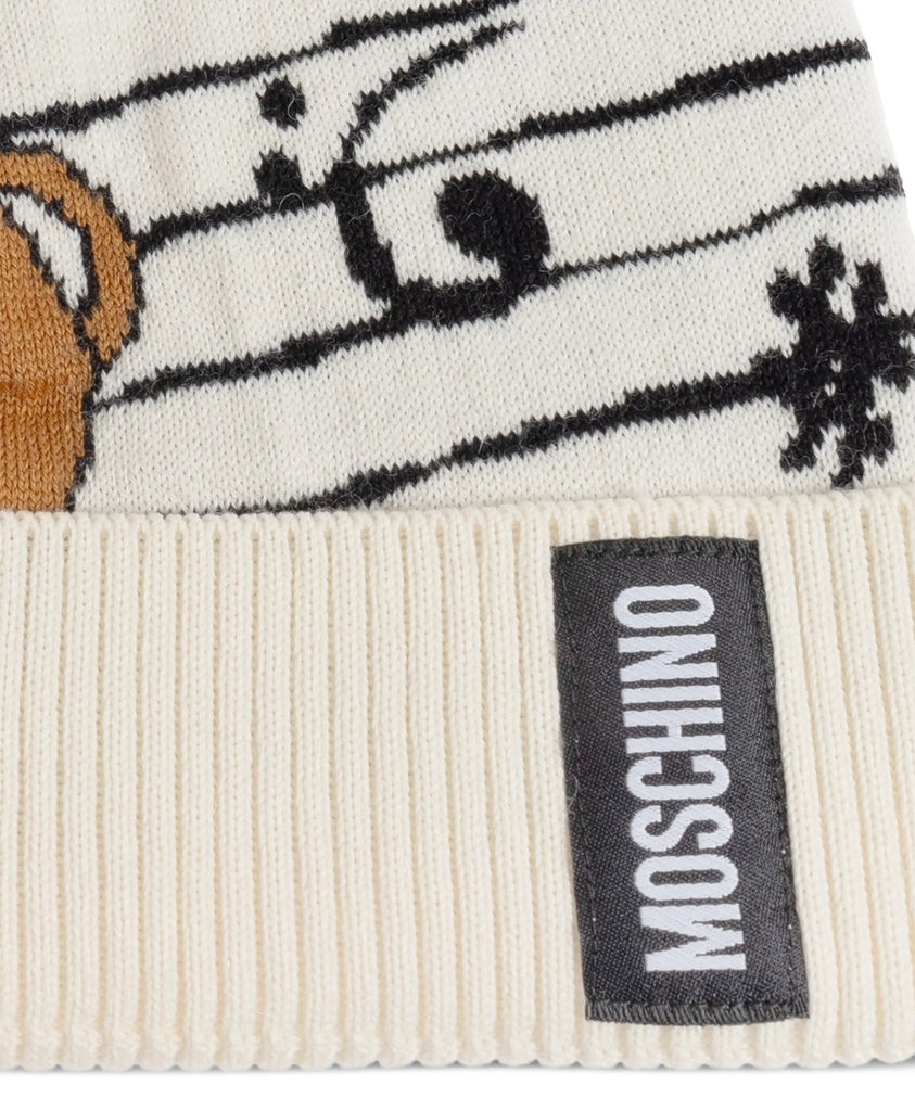 Cappello Moschino 65464 M3319 risvolto orsetto teddy e note musicali