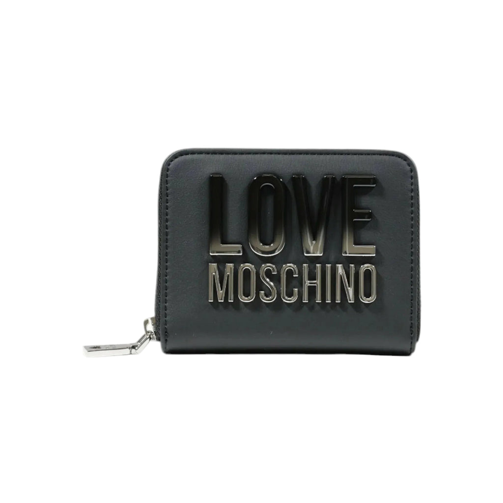 Portafoglio Love Moschino JC5732  zip around logo silver sfumato nero