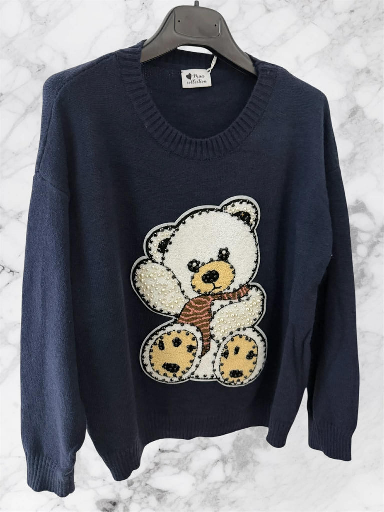 Maglione Mua Collection Orsetto teddy con strass e perle