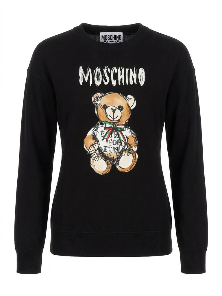 Felpa Moschino Con Orsetto Fiocco Italia E Logo EV1712