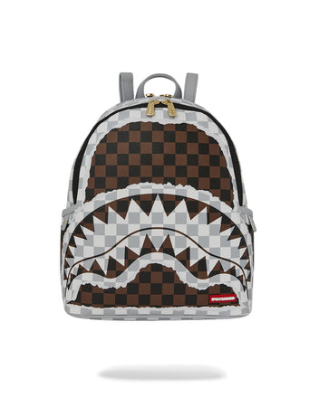 ZAINO SPRAYGROUND 8291 CREAM AND BROWN TEAR CHECK SAVAGE BACKPACK