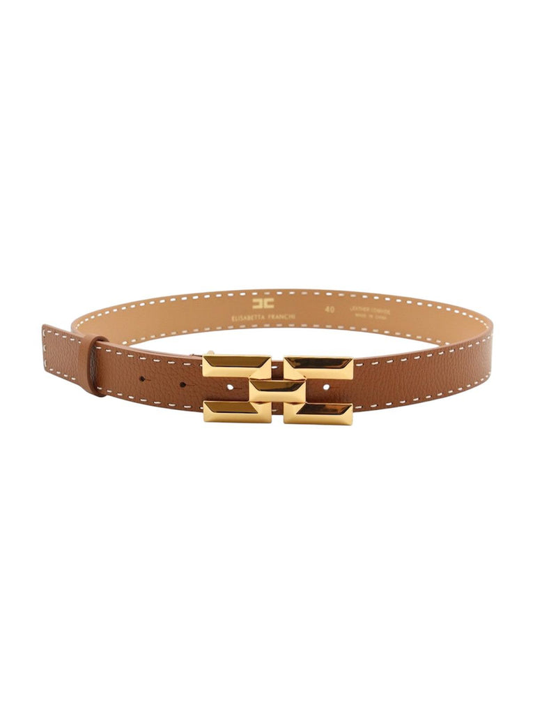 Cintura Elisabetta Franchi CT08S51E2 a vita alta in pelle con impunture Cognac