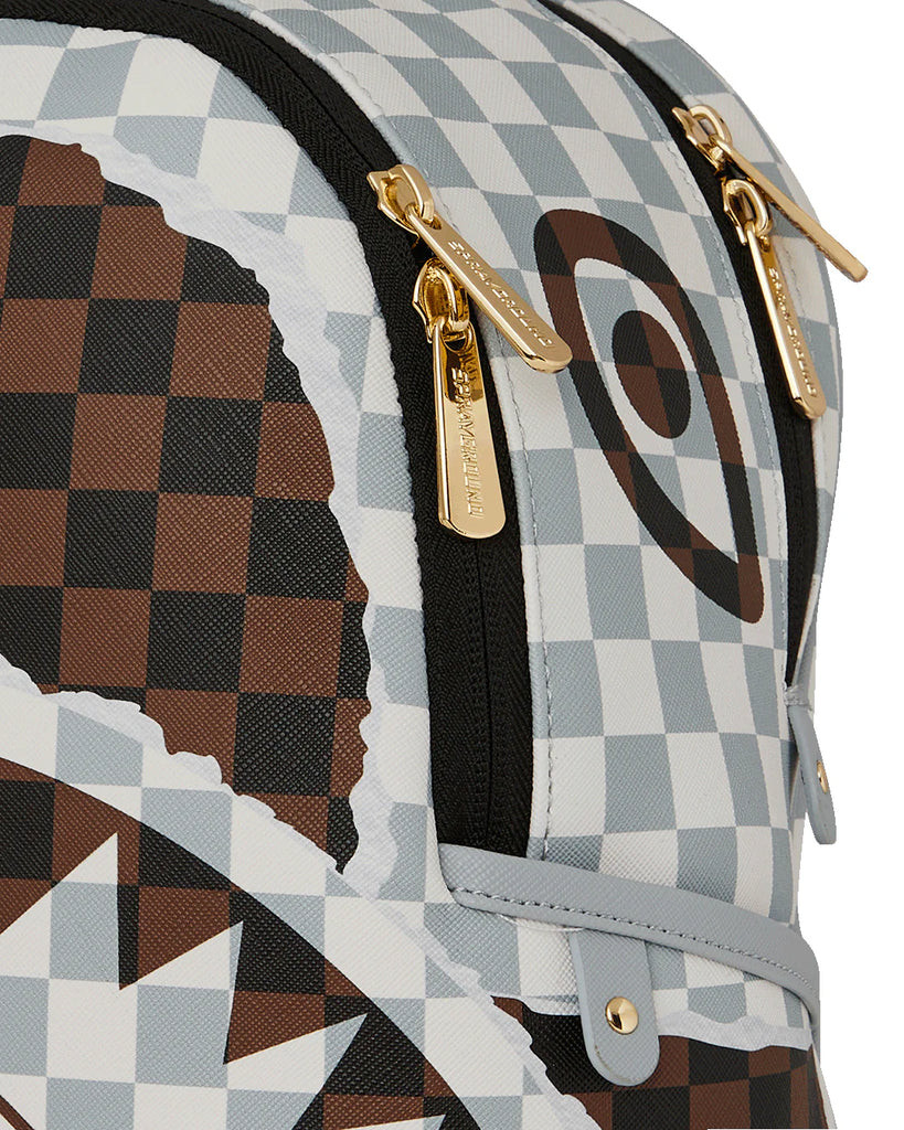 ZAINO SPRAYGROUND 8291 CREAM AND BROWN TEAR CHECK SAVAGE BACKPACK