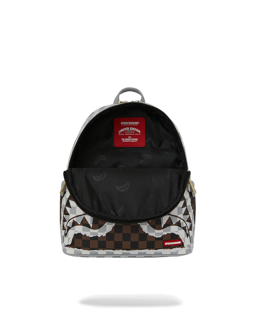 ZAINO SPRAYGROUND 8291 CREAM AND BROWN TEAR CHECK SAVAGE BACKPACK