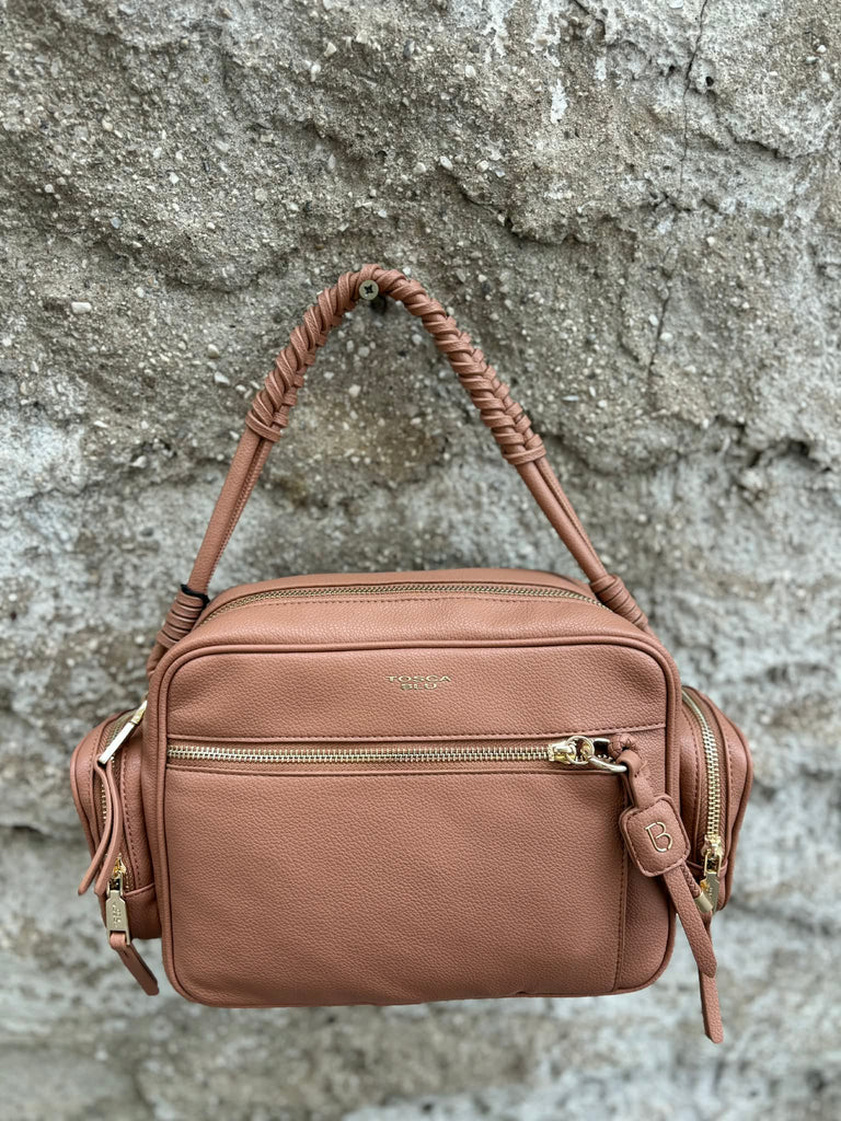 Borse Tosca blu TS26CB223 Tokyo a tracolla con tasche laterali e manico intrecciato