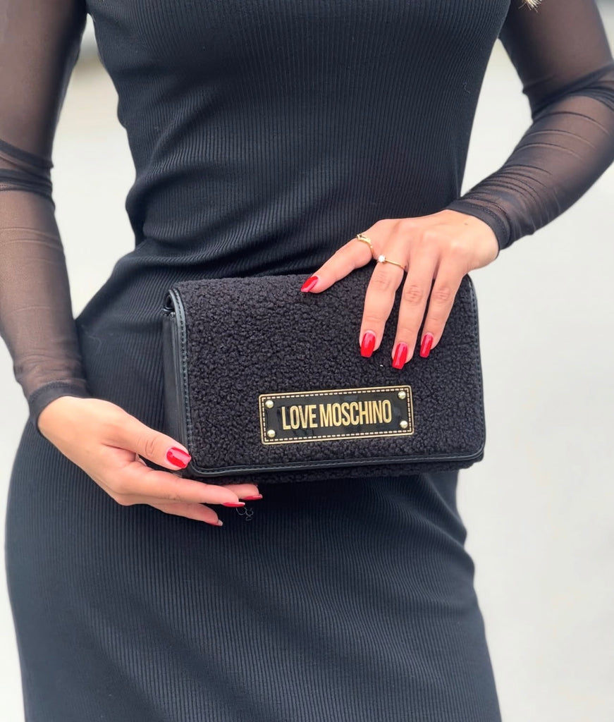 Borsa Love Moschino JC4379 con Tracolla  in Tessuto Teddy Nero