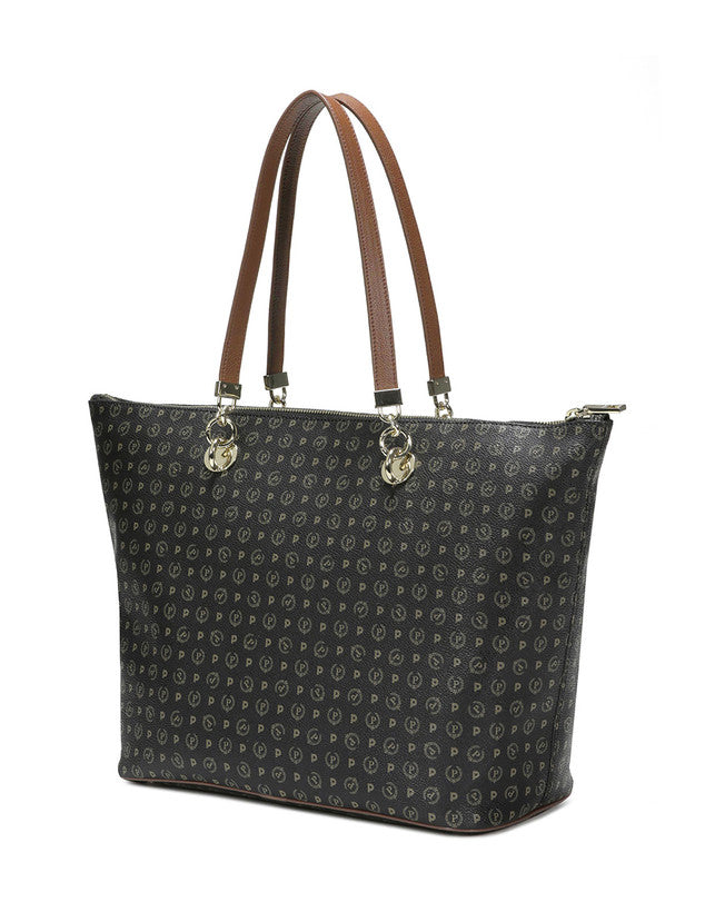 Borsa Pollini TE8410 Shopping Bag Heritage Logo Classic Nero/marrone