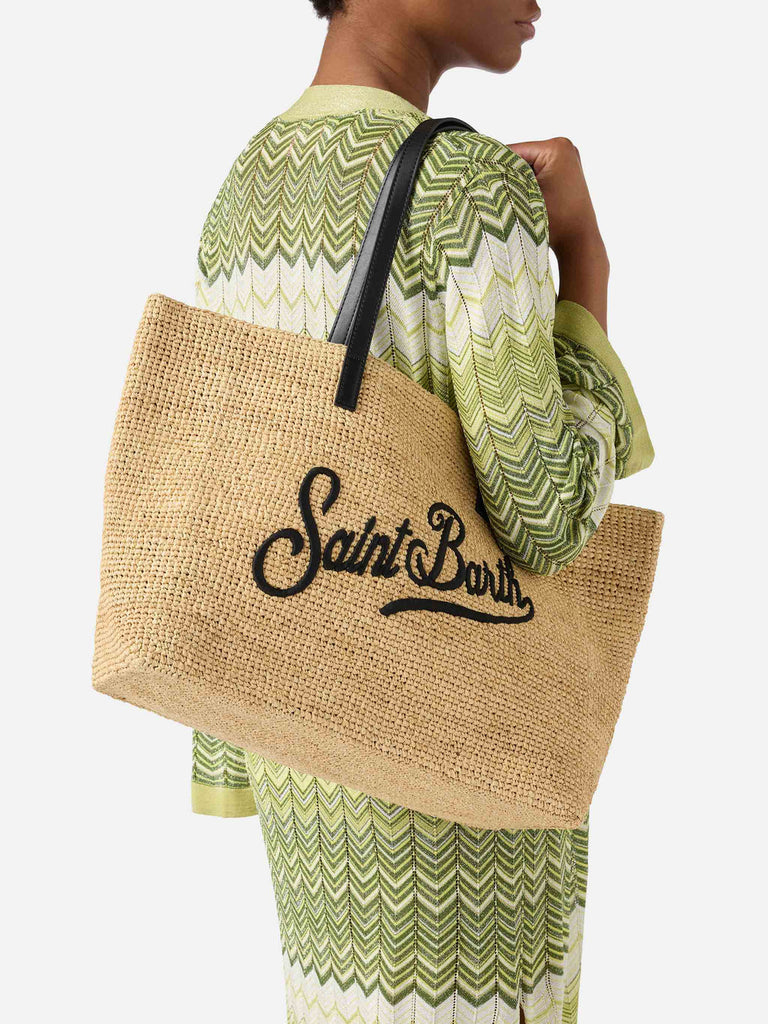 BORSA SAINT BARTH RAF001 00421L CITY IN RAFFIA CON LOGO NERO RICAMATO A CONTRASTO
