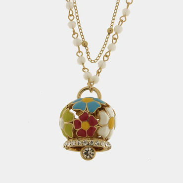 Collana bianca a più fili con campanella a forma di fiore multicolore