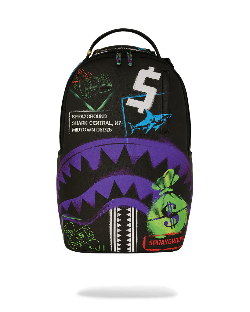 ZAINO SPRAYGROUND ART7620 SHARK CENTRAL STENCILS- BLACK DLXSV BACKPACK
