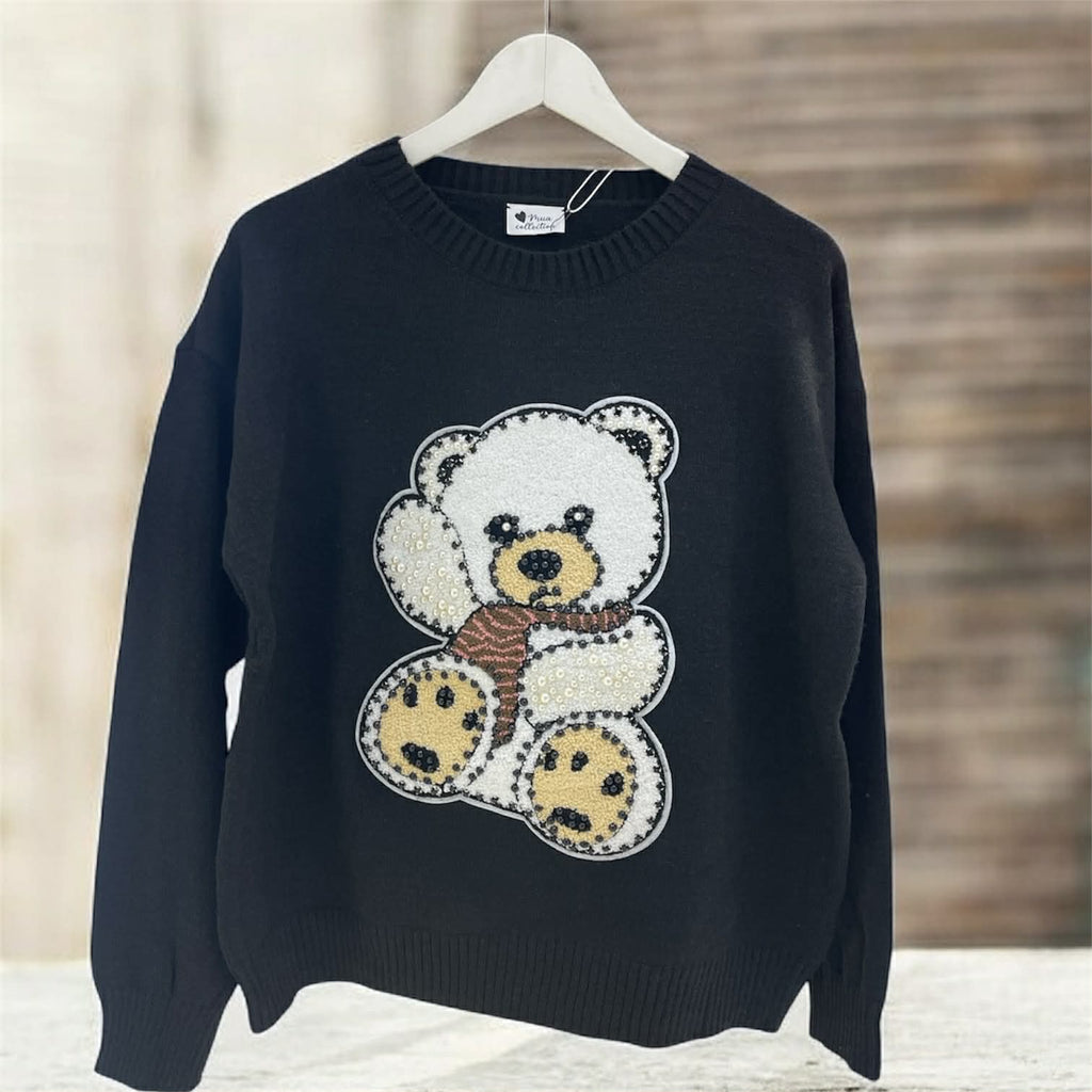 Maglione Mua Collection Orsetto teddy con strass e perle