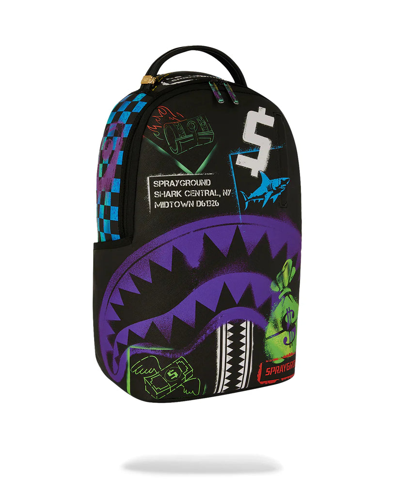 ZAINO SPRAYGROUND ART7620 SHARK CENTRAL STENCILS- BLACK DLXSV BACKPACK