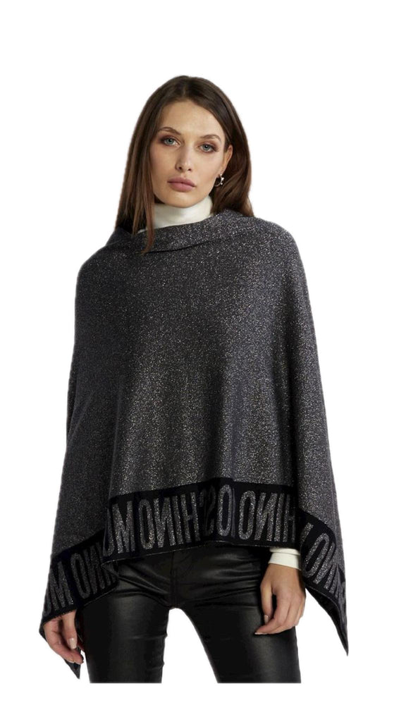 Poncho Moschino  30667 M2339 lana rasata  banda logo lurex