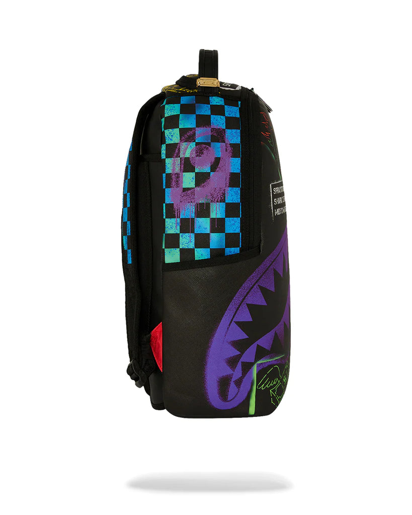 ZAINO SPRAYGROUND ART7620 SHARK CENTRAL STENCILS- BLACK DLXSV BACKPACK