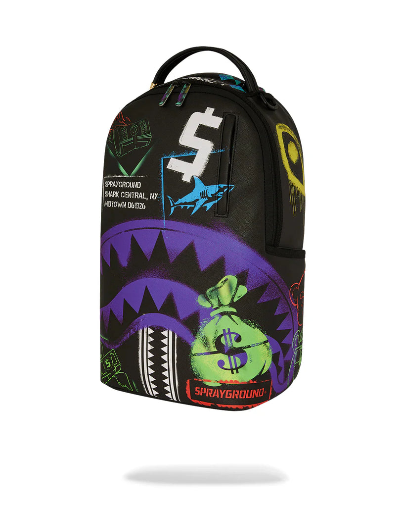 ZAINO SPRAYGROUND ART7620 SHARK CENTRAL STENCILS- BLACK DLXSV BACKPACK