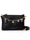 Borsa L’ Atelier du Sac Alexia L’ Allure pochette a tracolla nera trapuntata con catena e charm pendenti