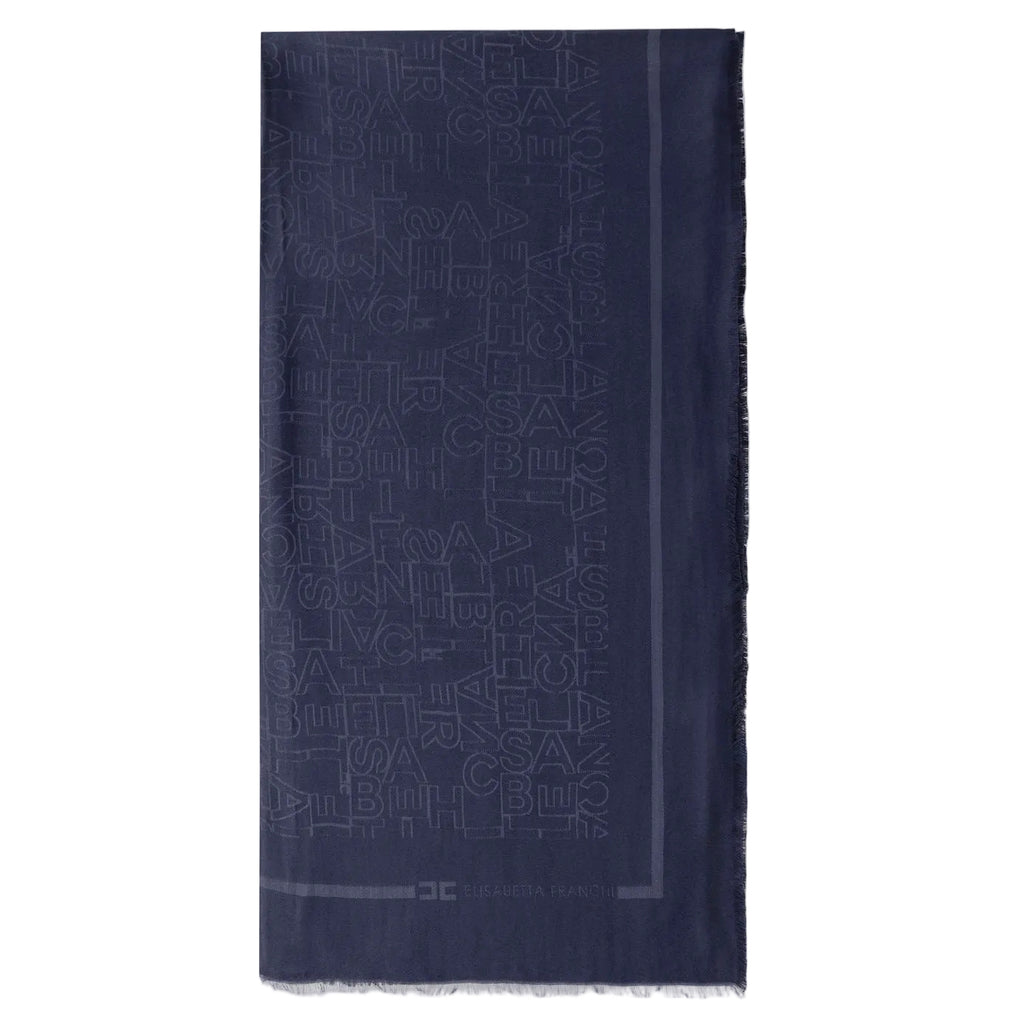 Foulard Elisabetta Franchi SC02F46E2 Kefiah blu navy con logo tono su tono