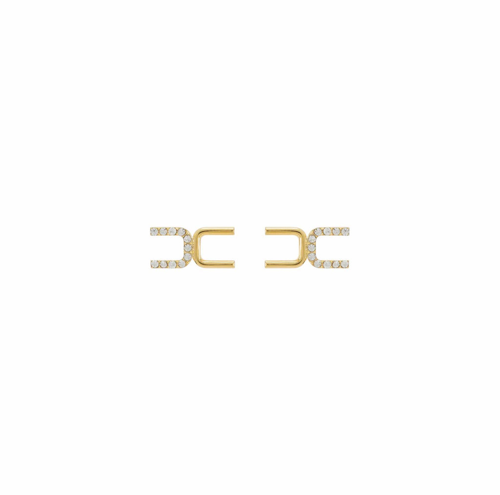 Orecchini Elisabetta Franchi OR30A47E2 logo in metallo dorato e strass