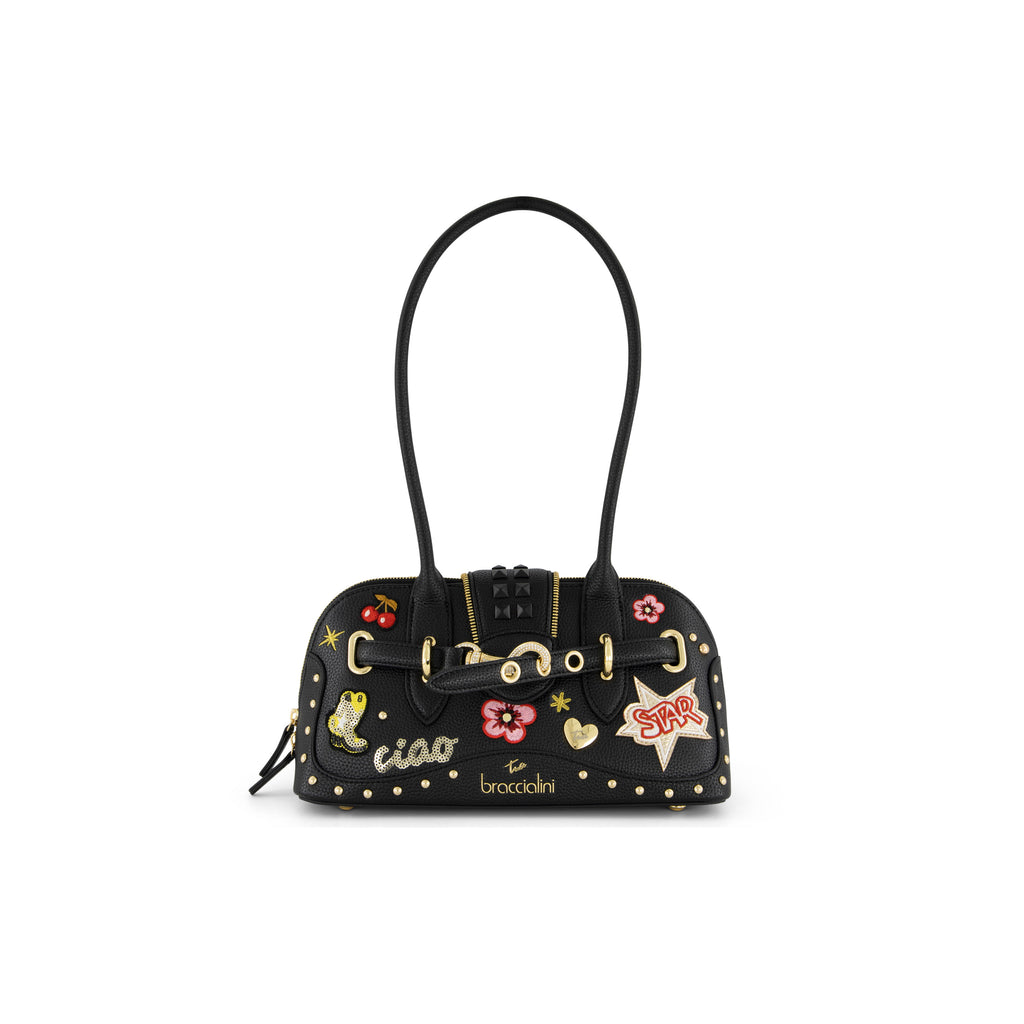 Borsa Braccialini Rock B19273 bauletto nero con applicazioni