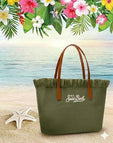 Borsa Saint Barth City Bag In Canvas Con Fringe Verde CBMF001 00587L