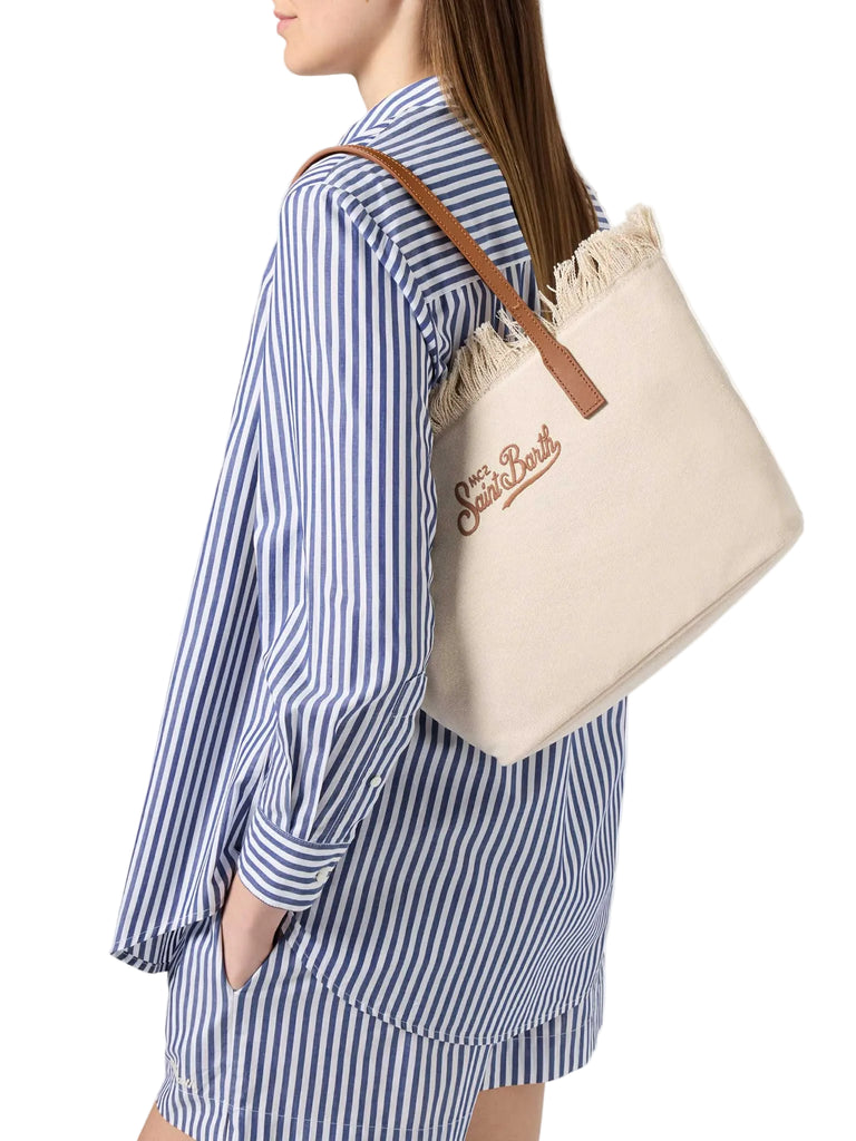 Borsa Saint Barth City Bag In Canvas Con Fringe CBM001 00302L