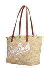 Saint Barth Rafia City Mid Bag beige con logo Saint Barth ricamato e charm RAFC002