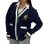 Cardigan donna trecce con patch ricamata