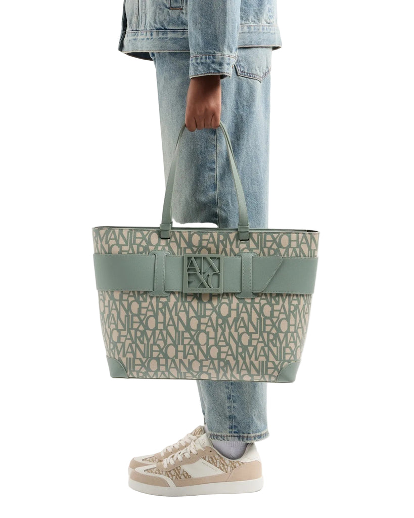 Borsa Armani Exchange Art949127 Shopping Bag Logata B/Color Salvia