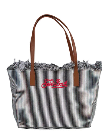 Borsa Saint Barth City Bag Fringe A Righe Nere CBF0001 01769L