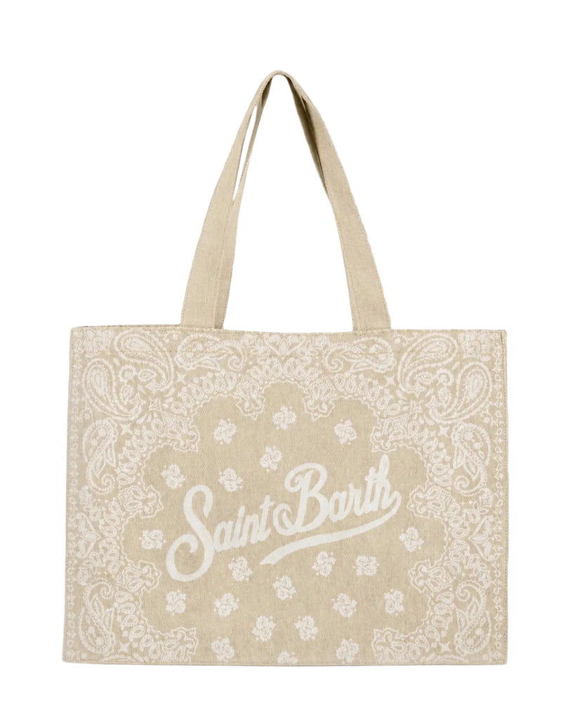 Borse Saint Barth Essential Bag in tessuto denim stampa bandana e logo a contrasto
