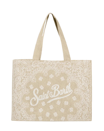 Borse Saint Barth Essential Bag in tessuto denim stampa bandana e logo a contrasto