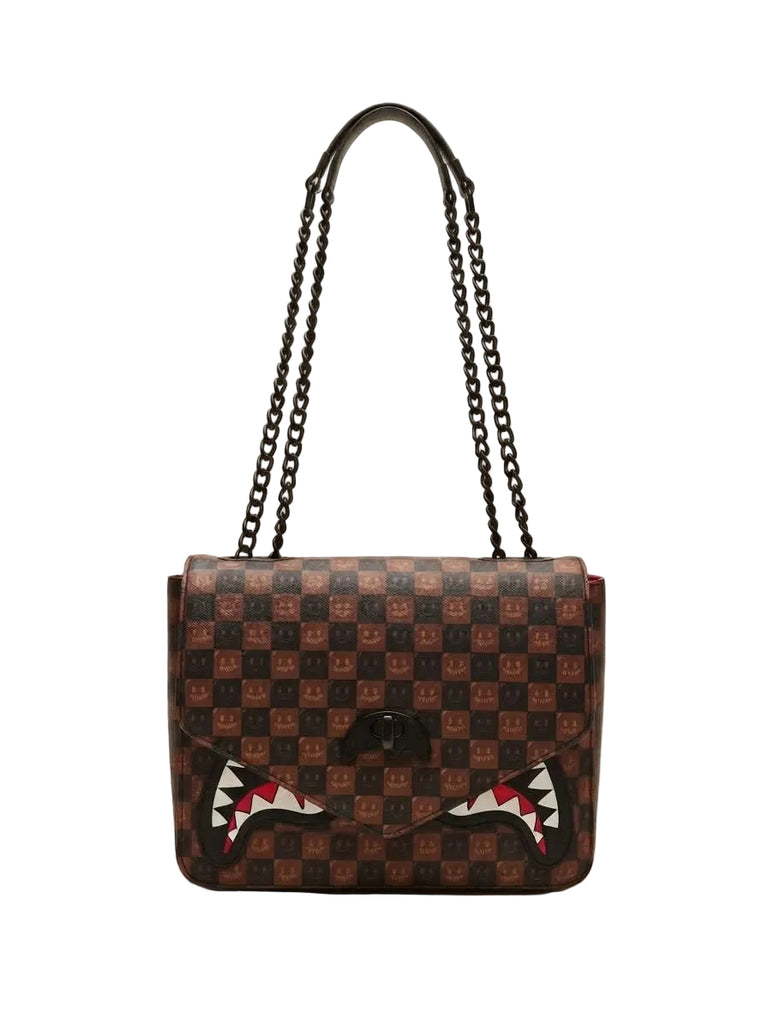 BORSA SPRAYGROUND 9310 SHARKS IN PARIS WTF BUBBLE BROWN CHECK HANDBAG