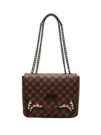BORSA SPRAYGROUND 9310 SHARKS IN PARIS WTF BUBBLE BROWN CHECK HANDBAG