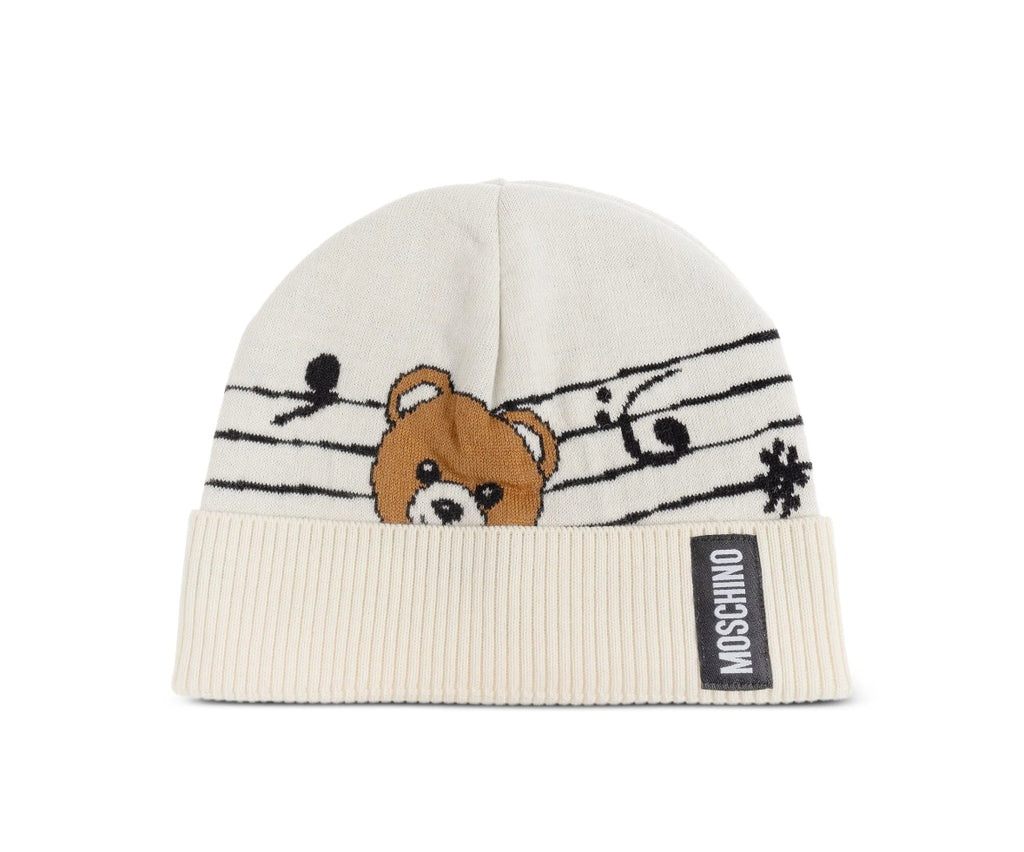 Cappello Moschino 65464 M3319 risvolto orsetto teddy e note musicali