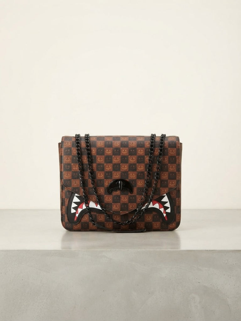 BORSA SPRAYGROUND 9310 SHARKS IN PARIS WTF BUBBLE BROWN CHECK HANDBAG