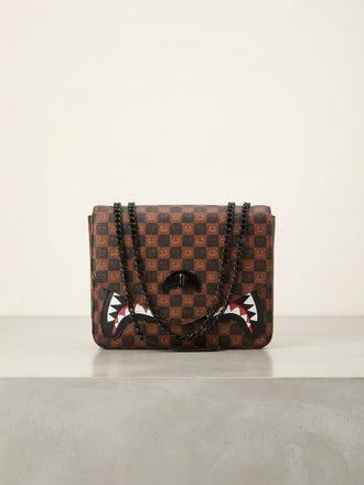 BORSA SPRAYGROUND 9310 SHARKS IN PARIS WTF BUBBLE BROWN CHECK HANDBAG